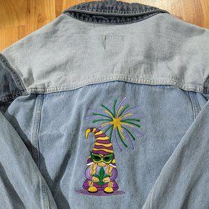 Wild Fable denim jacket with Mardi Gras Gnome Embroidery
